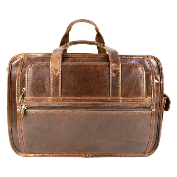 Genuine Leather Laptop Bag, Satchel Bag, Brown - Picture 14 of 16